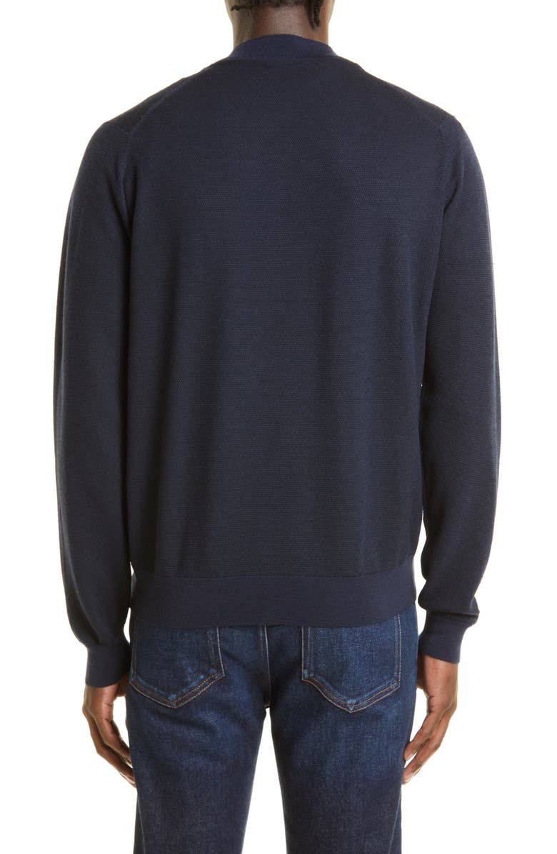 John Smedley Men's Singular Full Zip Wool Sweater, Alternate, color, Midnight / Black