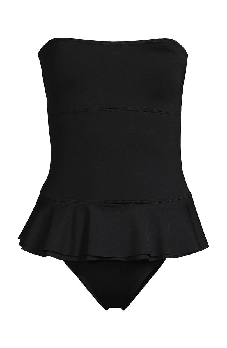 Lands' End Sculpting Suit Ruffle Bandeau One Piece Swimsuit, Alternate, color, Black