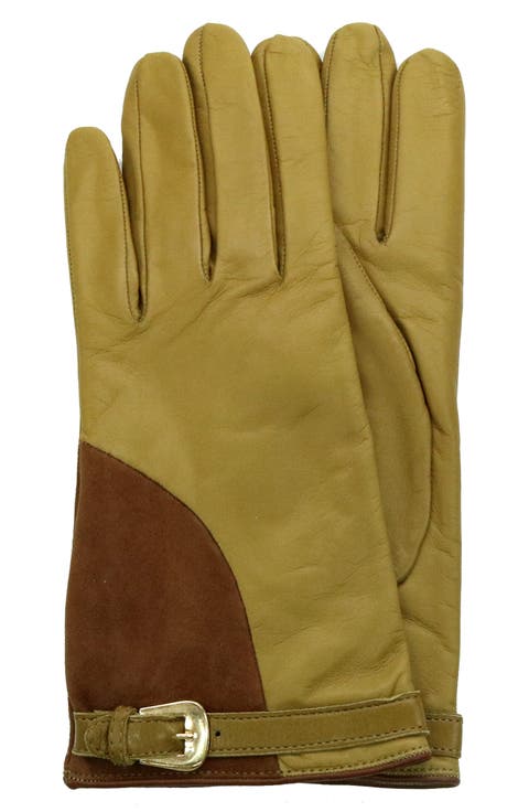 Belted Colorblock Leather Gloves