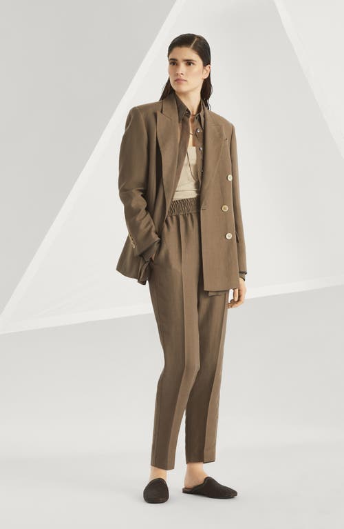 Brunello Cucinelli Brown Linen Blend Trousers In Cocoa