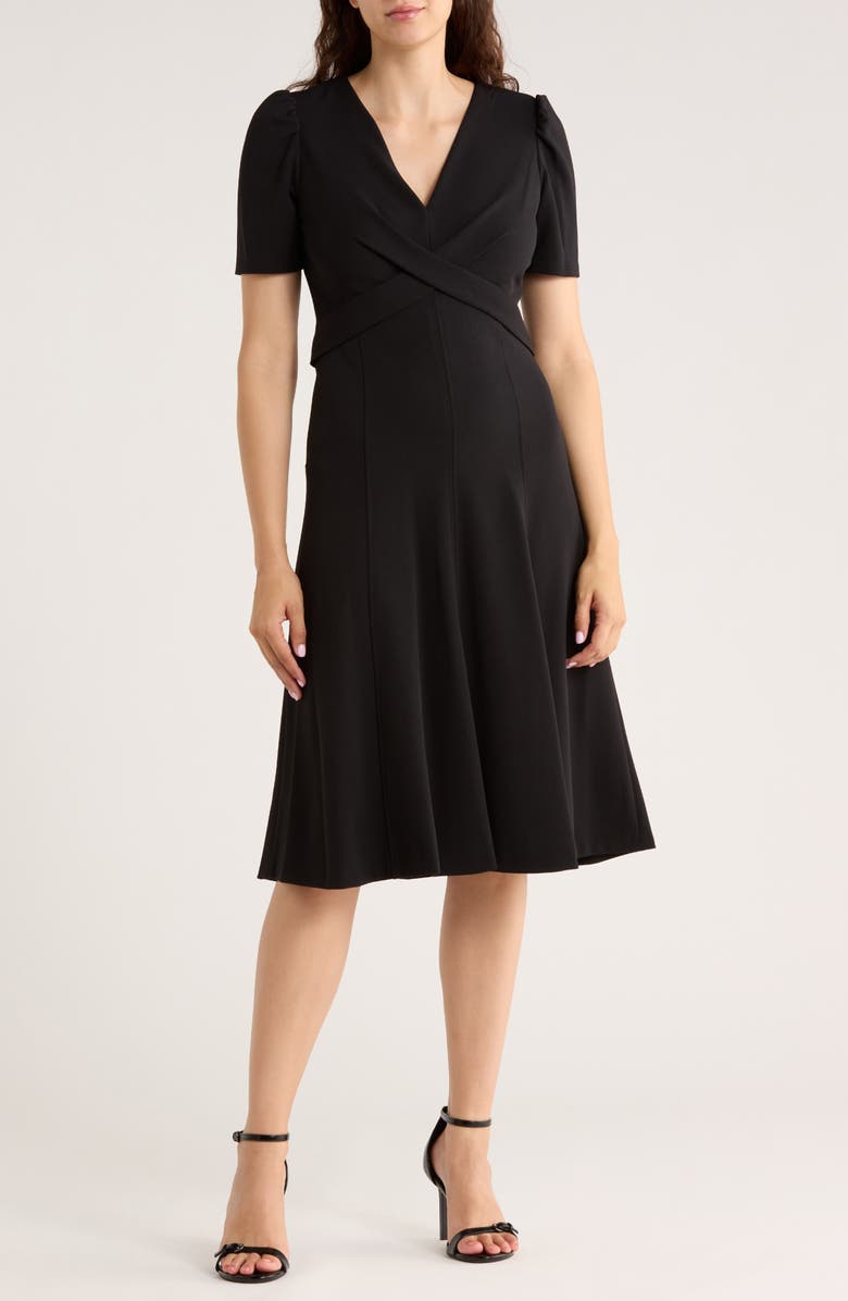 Tommy Hilfiger Crossover Scuba Fit and Flare Midi Dress, Main, color, Black
