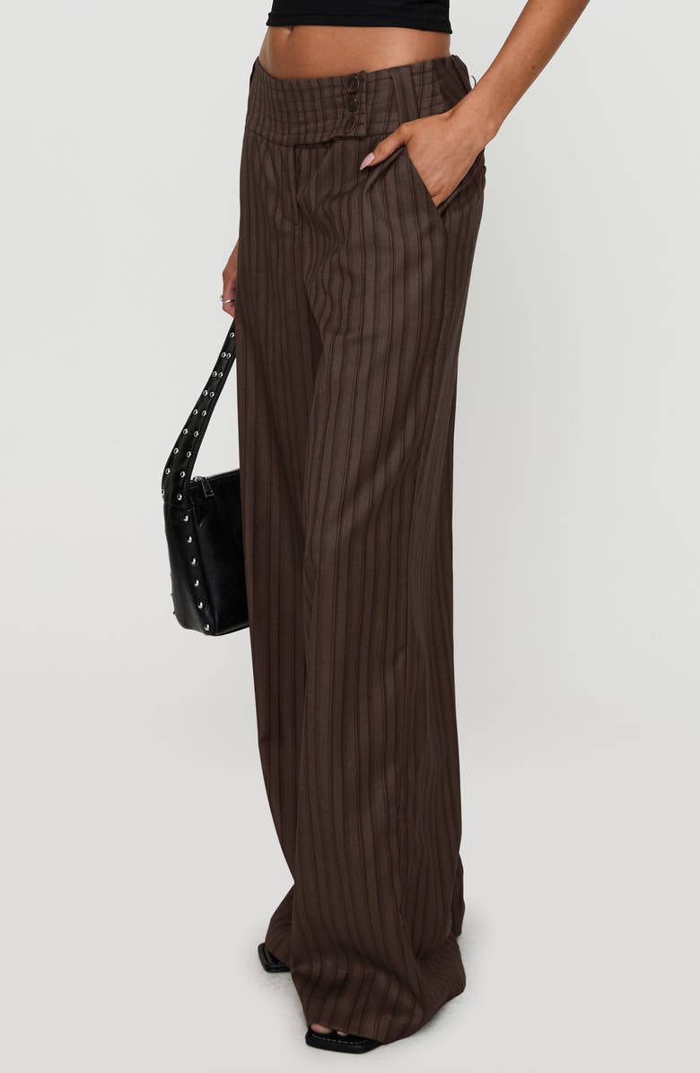 Princess Polly Cedars Stripe Low Rise Wide Leg Pants, Alternate, color, Brown Stripe