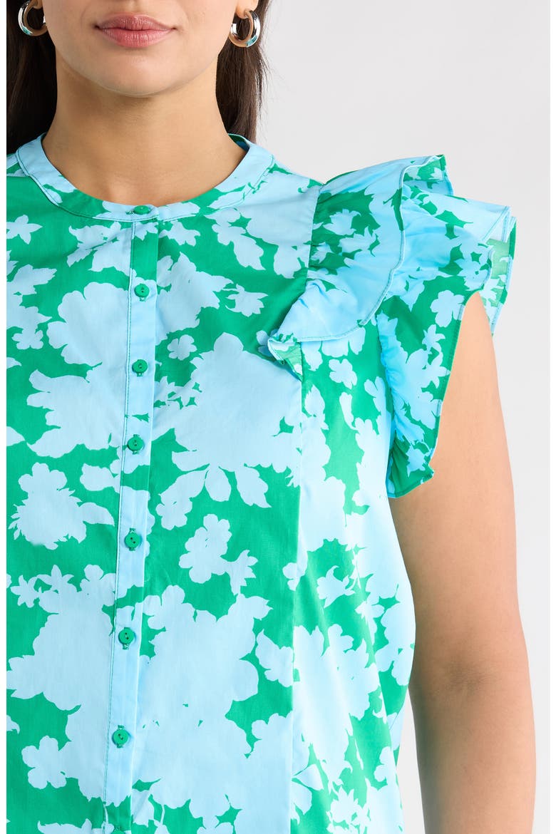 Riona Floral Sammi Cotton Button-Up Top, Alternate, color, BLUE-KELLY
