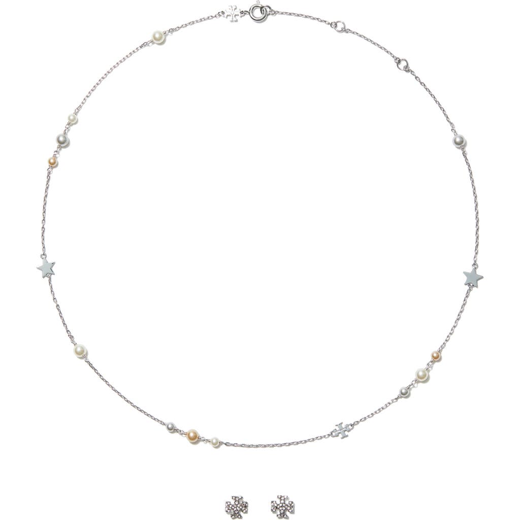 Tory Burch Kira Necklace & Earrings Set In Silver