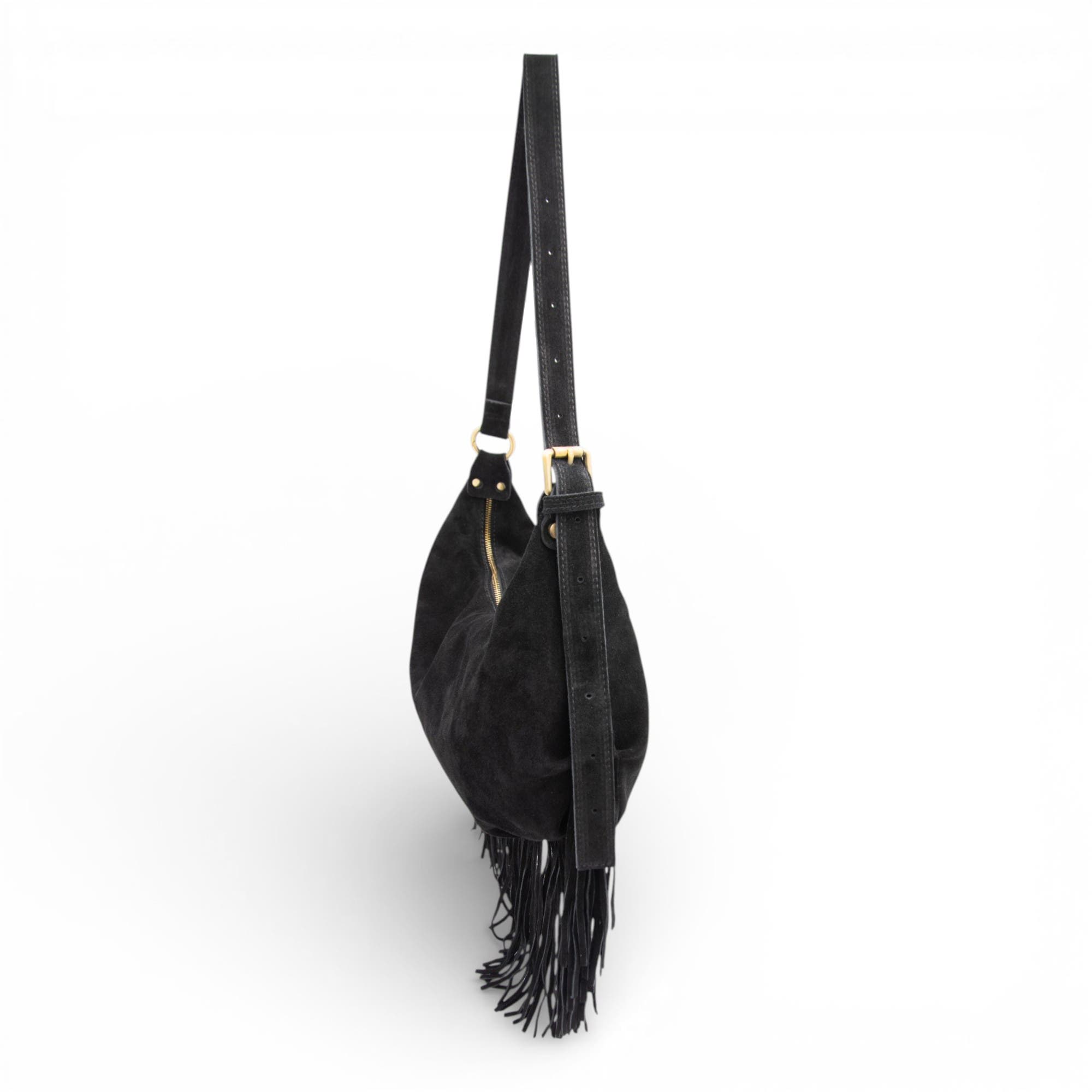 Bolsa Nova Dallas Suede Fringe Hobo, Alternate, color, Black