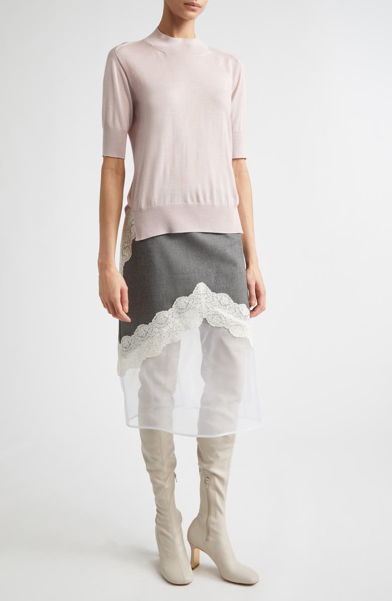 Jil Sander Lace Trim Wool Canvas & Organza Skirt, Alternate, color, Volcanic Glass