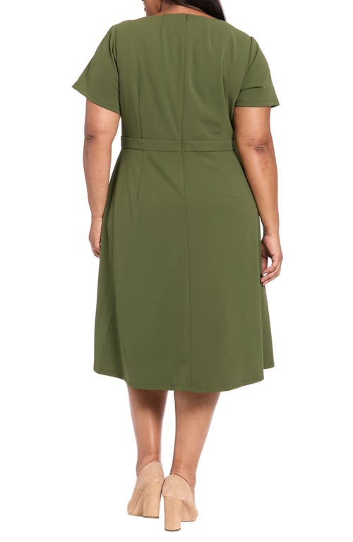 London Times Plus Size Fit And Flare Short Sleeve Dress In Green