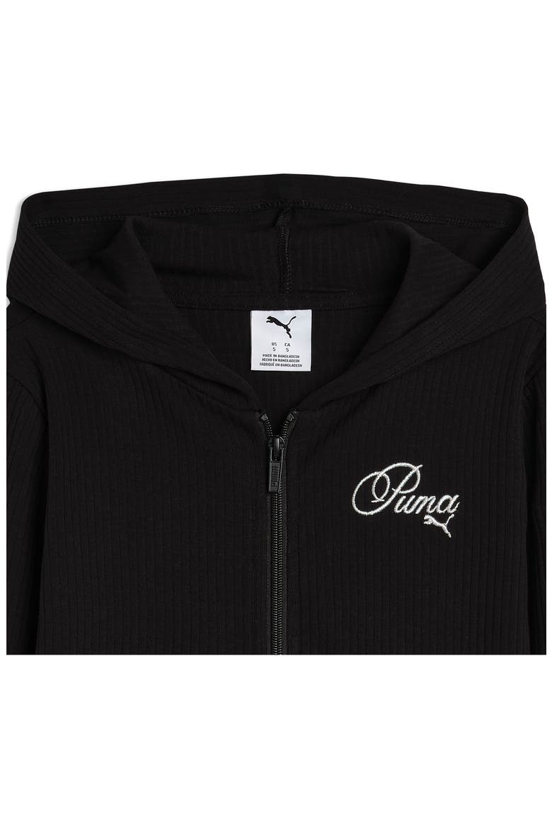 Kids' Bow Society Ribbed Stretch Cotton Hoodie, Alternate, color, PUMA BLACK