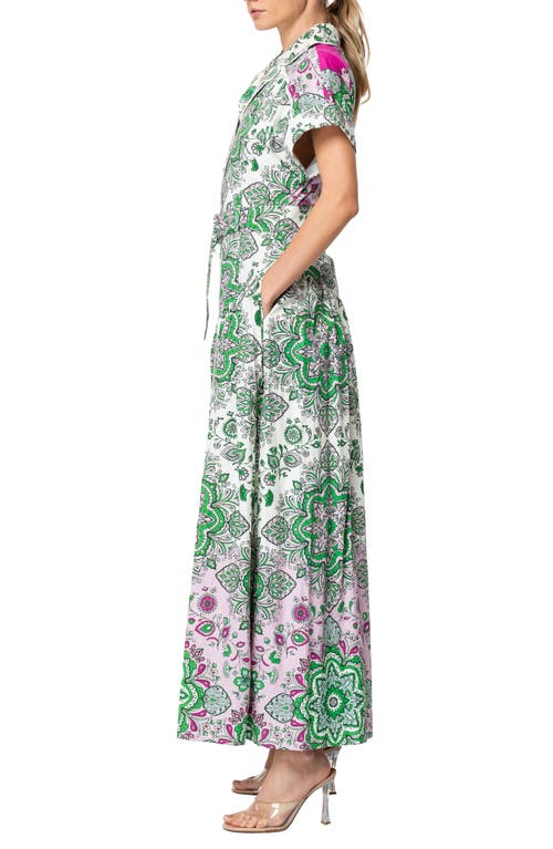 Shop Ciebon Rosalyn Print Belted Maxi Dress In Green Multi