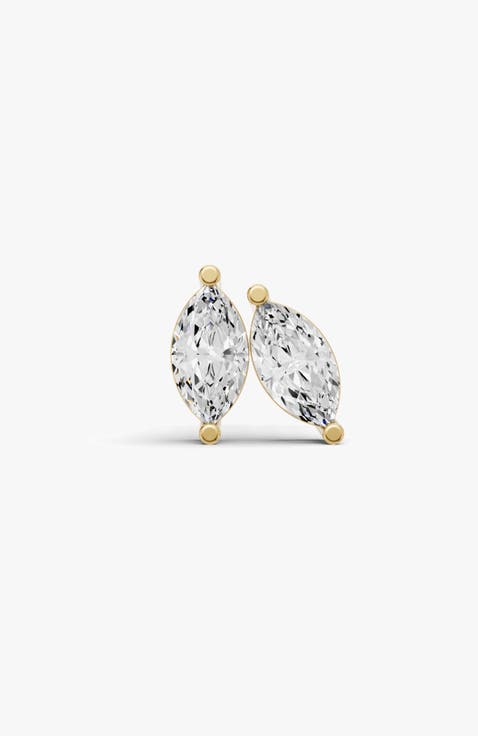 14K Gold Studs Earrings 0.25 ct Marquise Prong Solitaire