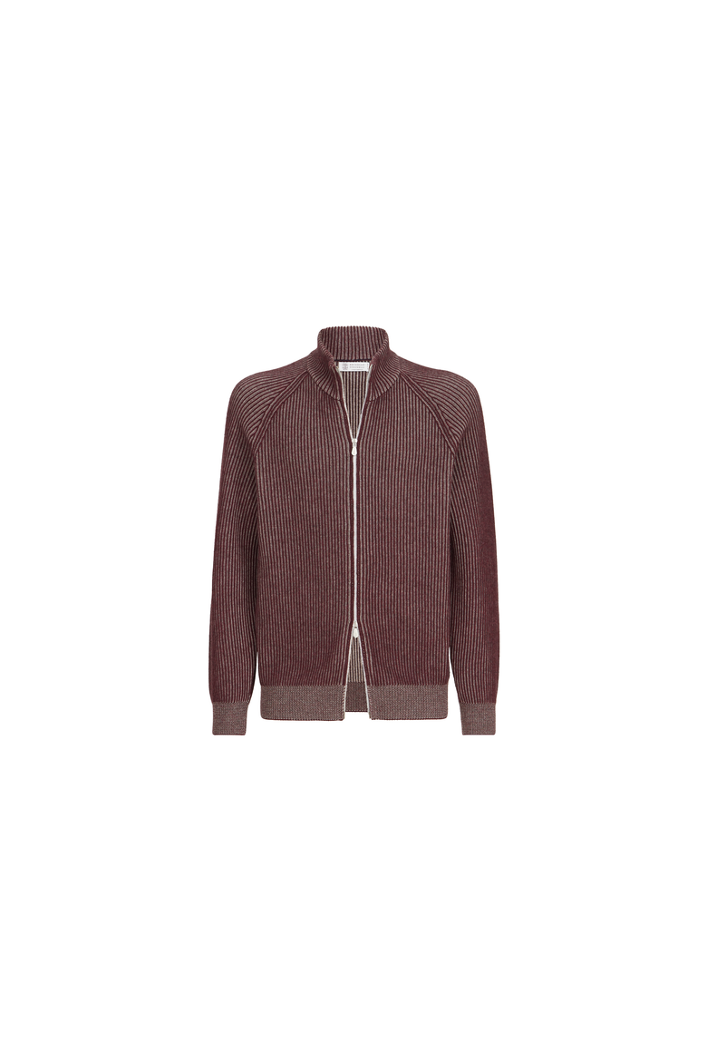 Cashmere vanisé English rib high-neck cardigan with zipper, Alternate, color, Burgundy
