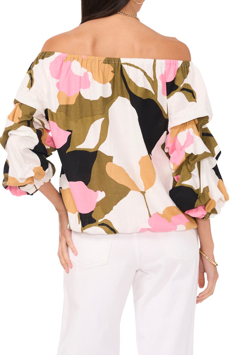 Vince Camuto Abstract Floral Off the Shoulder Bubble Sleeve Top, Alternate, color, 