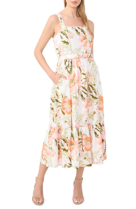 Floral Print Smocked Back Sleeveless Midi Dress