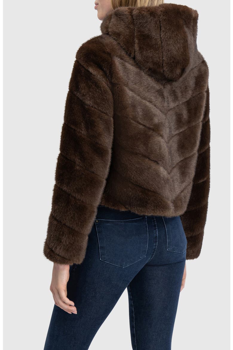 Fur-Free Mink (Faux Fur) Hooded Jacket, Alternate, color, BROWN