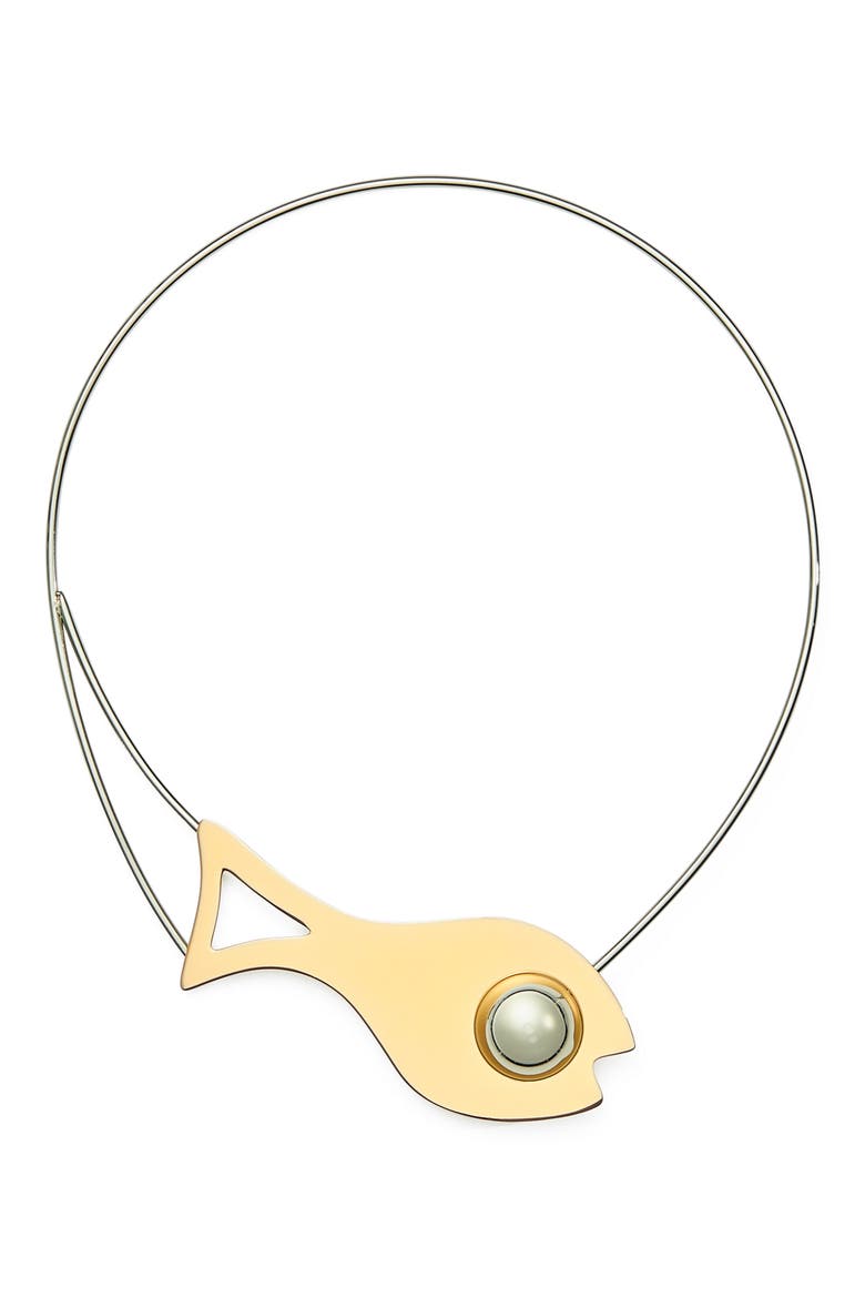 Fish Collar Necklace, Main, color, LIGHT BRASS/PEWTER