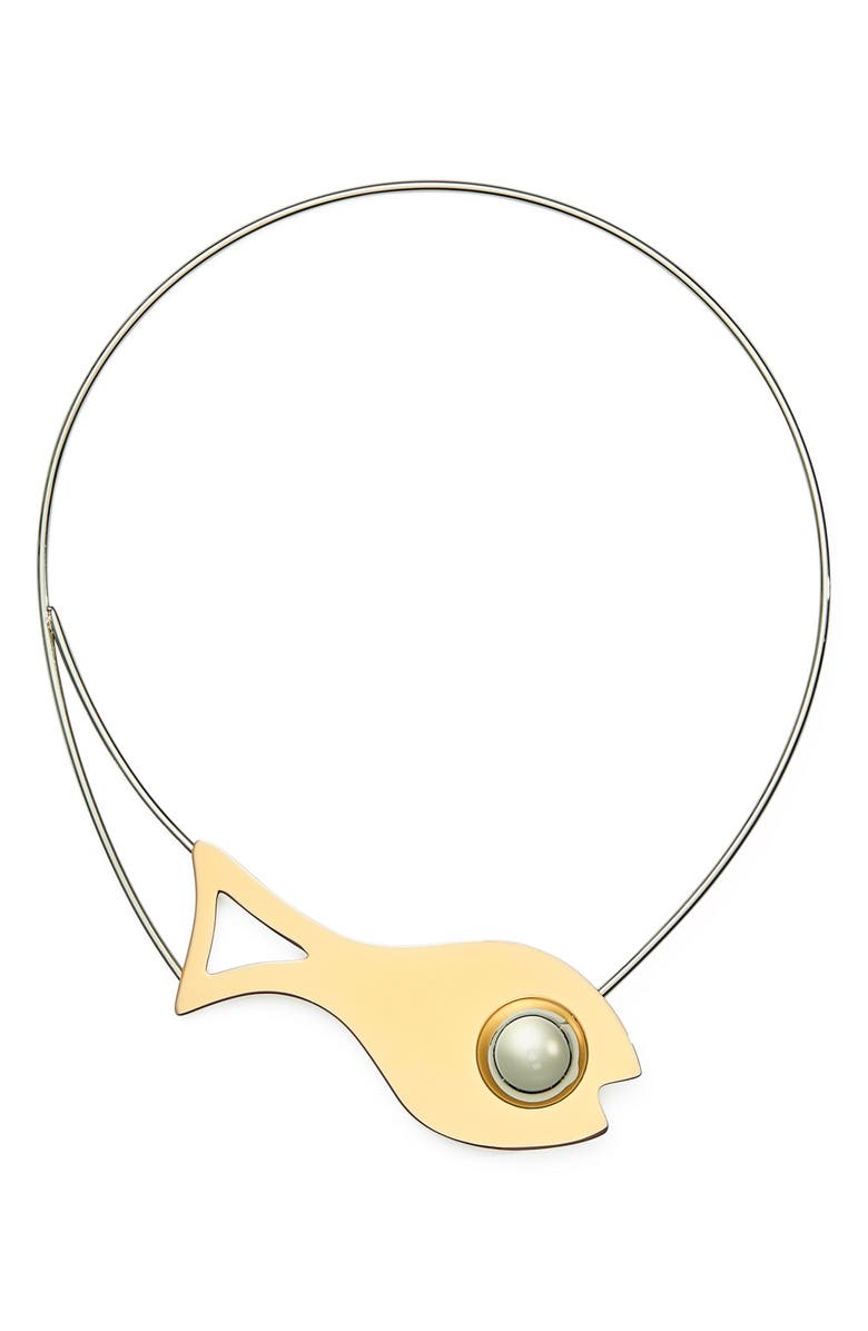 Tory Burch Fish Collar Necklace, Main, color,