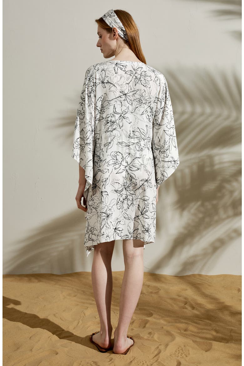 Women's Floral Sketch Silk Cardigan, Alternate, color, Black-White Floral Pattern