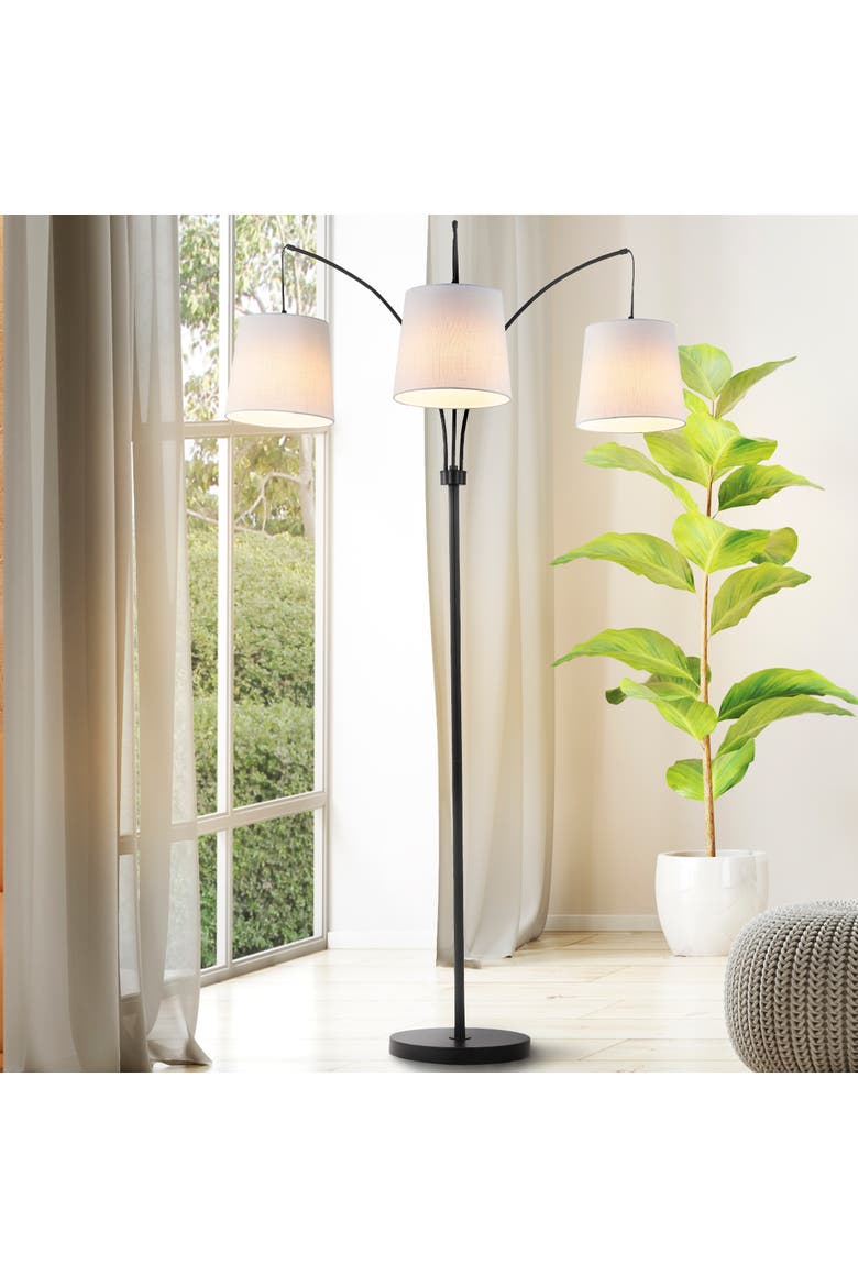 Sylva 3-Light Mid-Century Modern Head-Adjustable Iron LED Arc Floor Lamp, Alternate, color, Black
