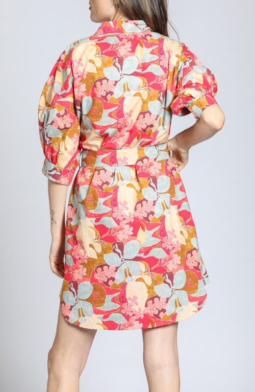 Apny Print Cotton Belted Shirtdress In Coral/pink Multi