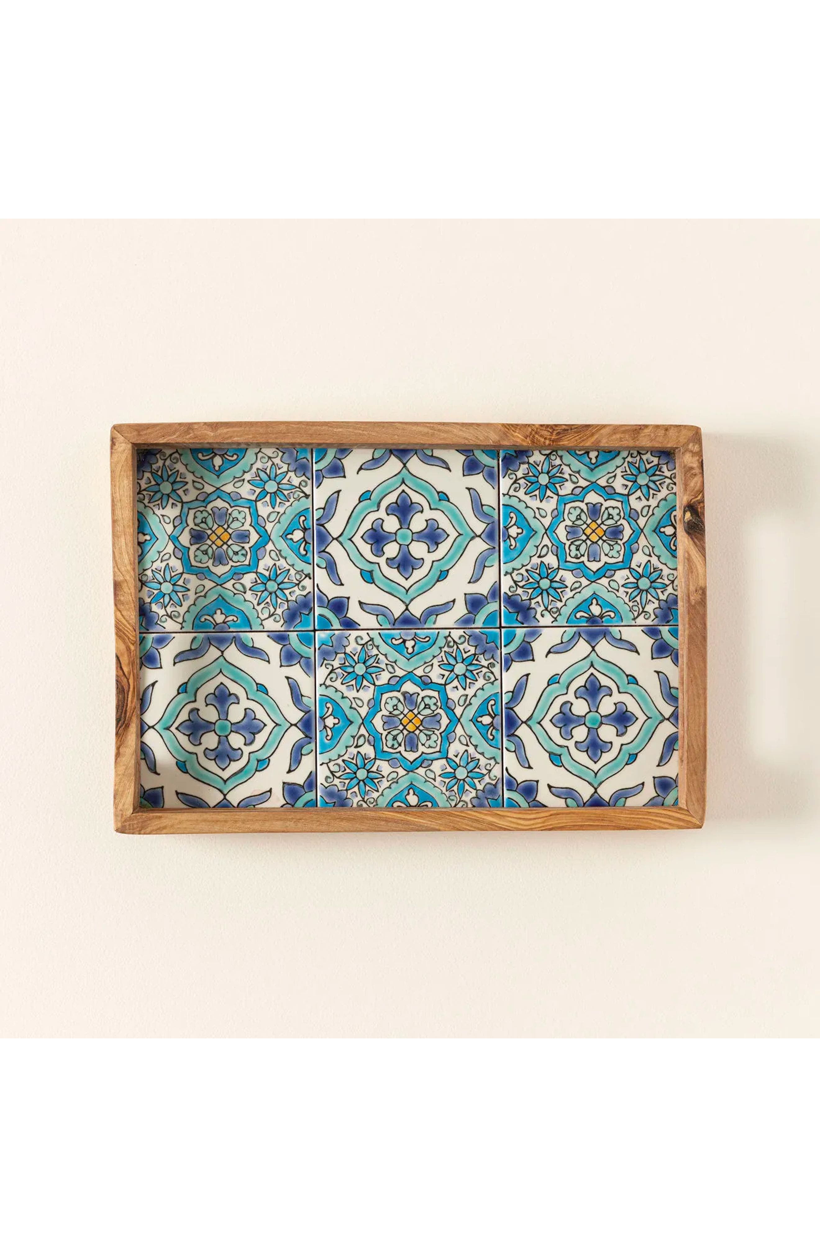 Sea & Sky Tunisian Tile Tray by Kamsah in Blue /White 