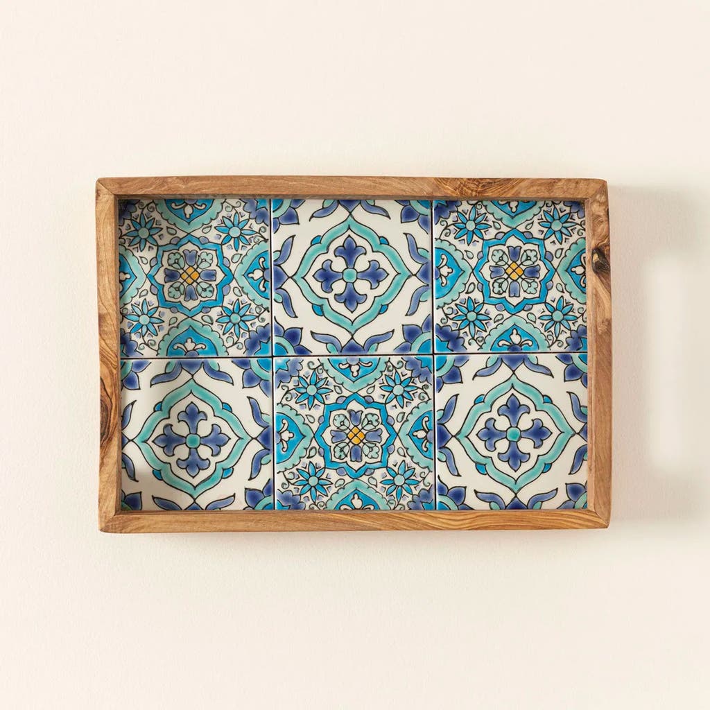 Sea & Sky Tunisian Tile Tray by Kamsah in Blue /White  product