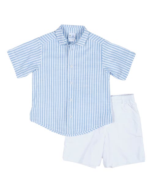 Shop Florence Eiseman Linen Look Camp Shirt In Blue/white