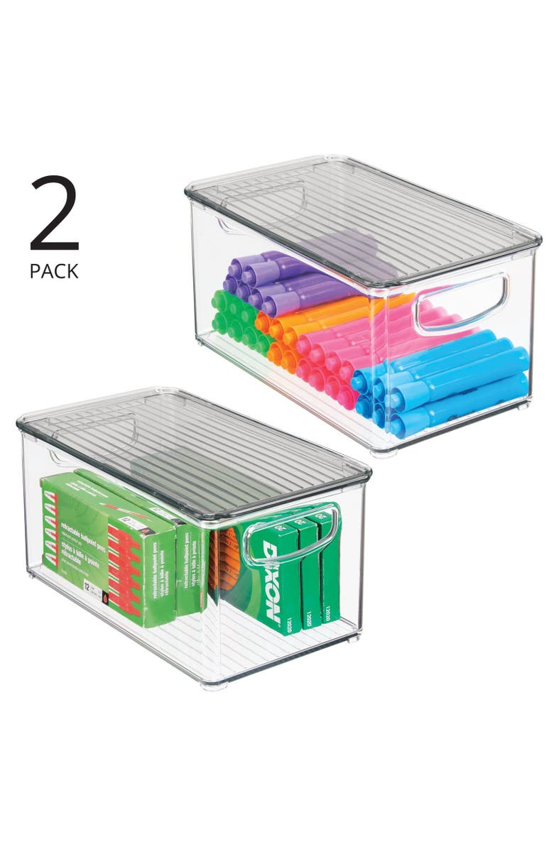 mDesign Plastic Office Storage Bin Box with Lid and Handles, 2 Pack, Alternate, color, 