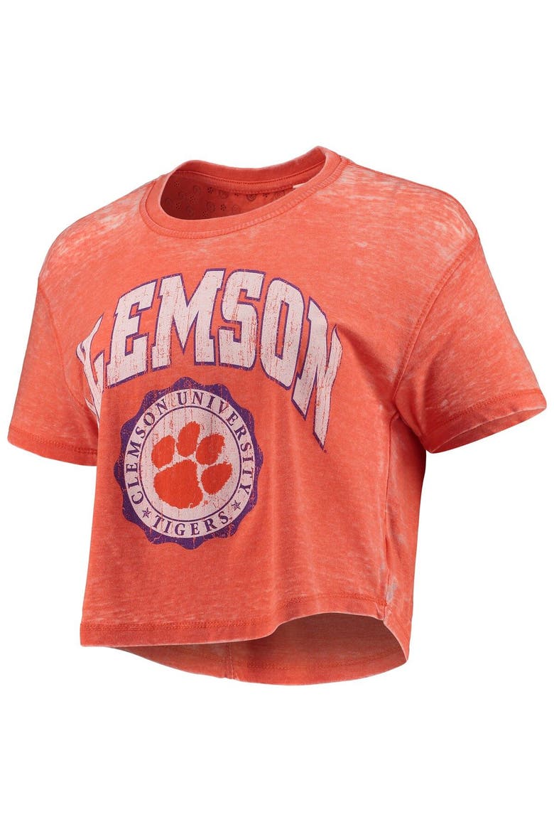 Women's Pressbox Orange Clemson Tigers Edith Vintage Burnout Crop T-Shirt, Alternate, color, ORANGE