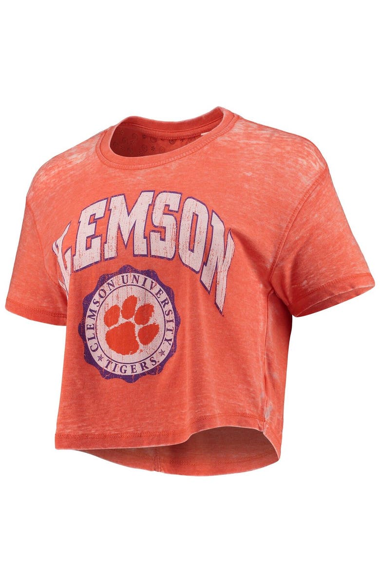 PRESSBOX Women's Pressbox Orange Clemson Tigers Edith Vintage Burnout Crop T-Shirt, Alternate, color, Orange