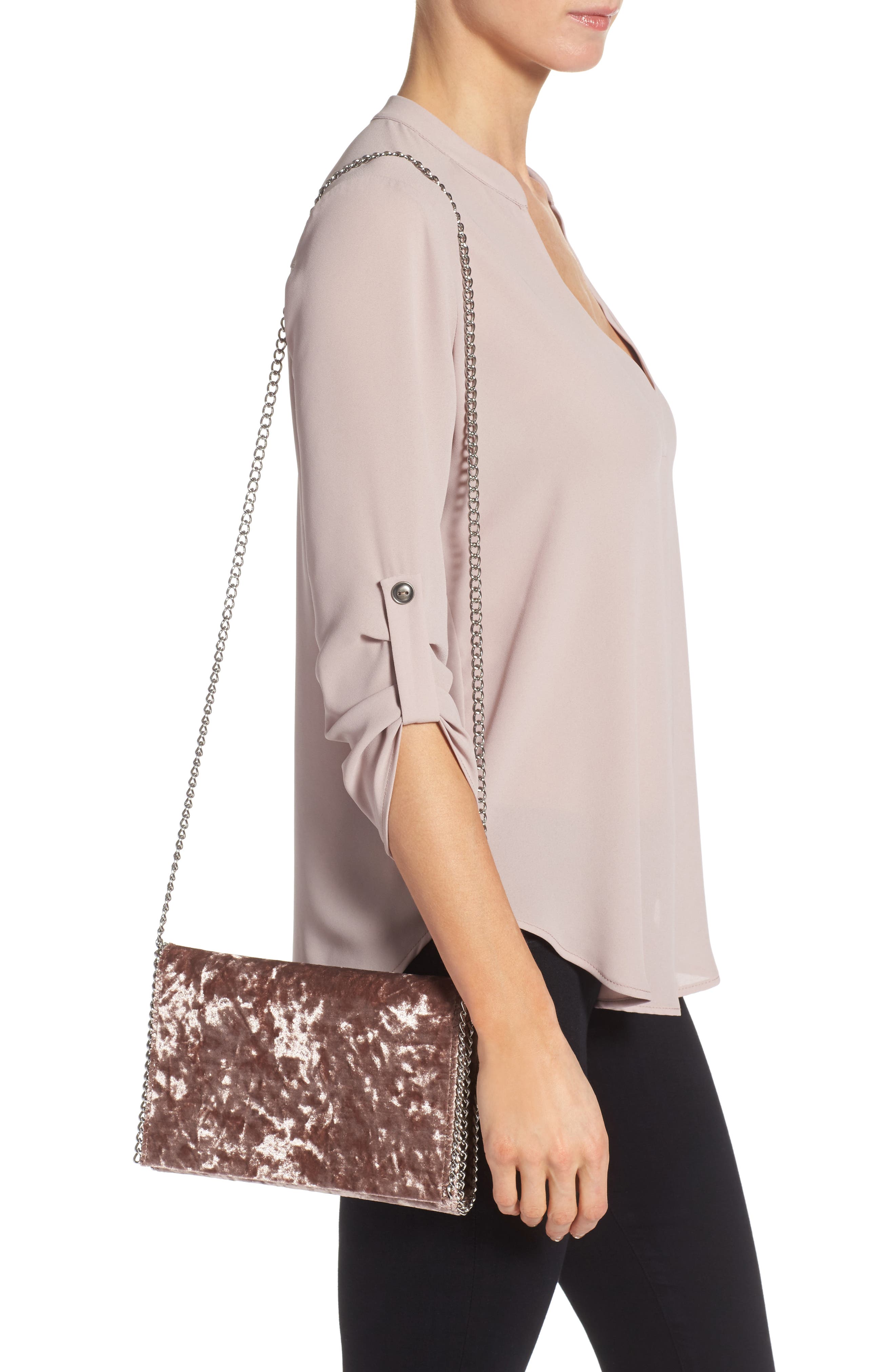 Chelsea28 Velvet & Chain Clutch, Alternate, color, 