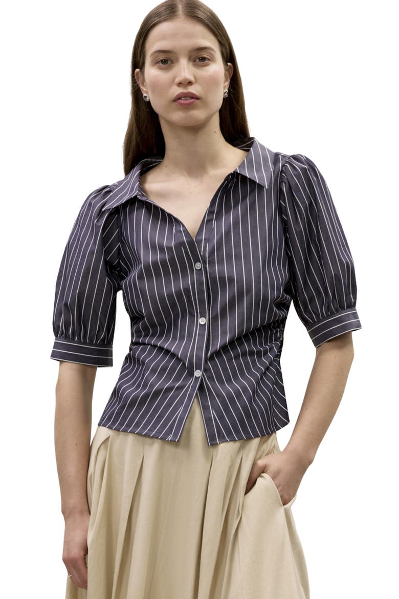 Isla Stripe Poplin Shirt, Main, color, Navy Stripe