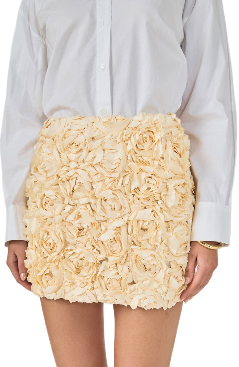 Endless Rose 3-D Rose Miniskirt, Alternate, color, Cream