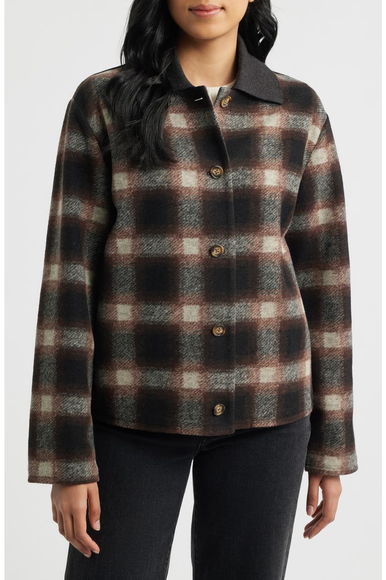 Crop Flannel Jacket, Alternate, color, BROWN PLAID