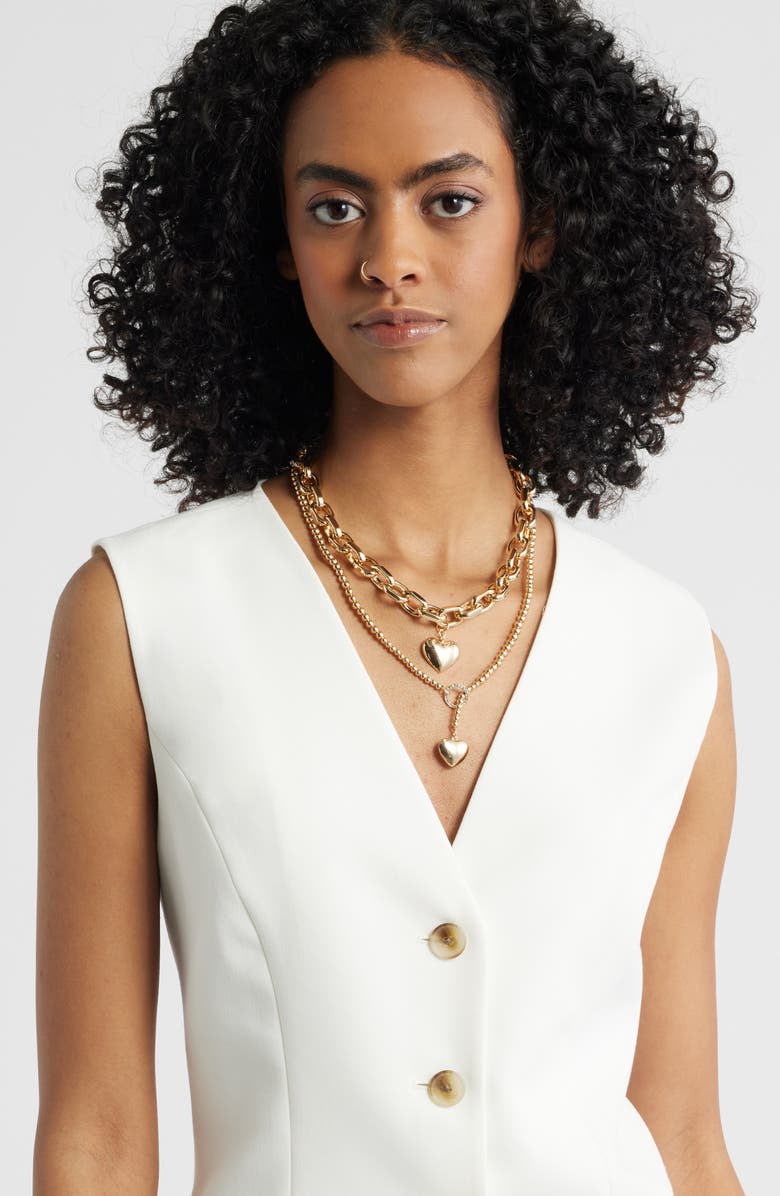 Open Edit Puffy Heart Pendant Chain Necklace, Alternate, color, Gold