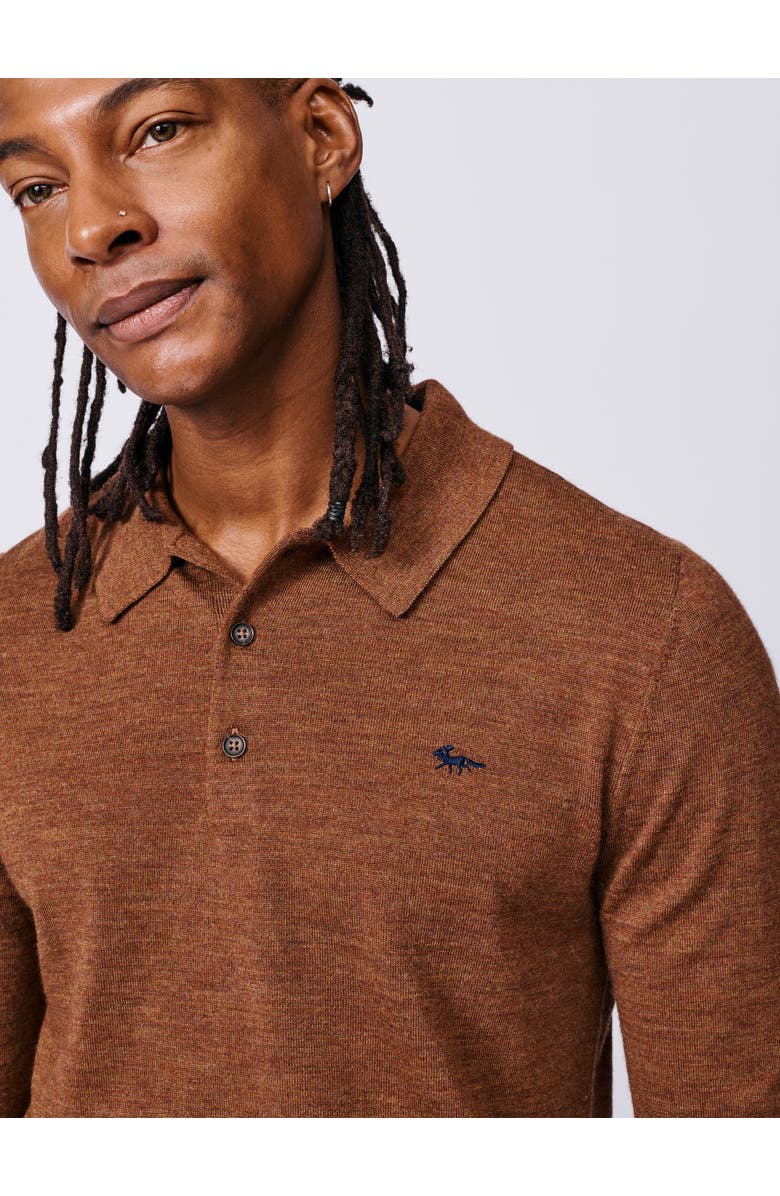 Aubin Chapel Merino Long Sleeve Polo, Alternate, color, Rust