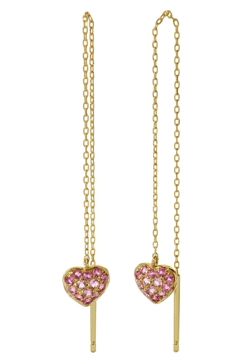 Thread Earring Yellow Bony Levy 14K Yellow Gold Pink Tourmaline Heart Drop Threader Earrings ...