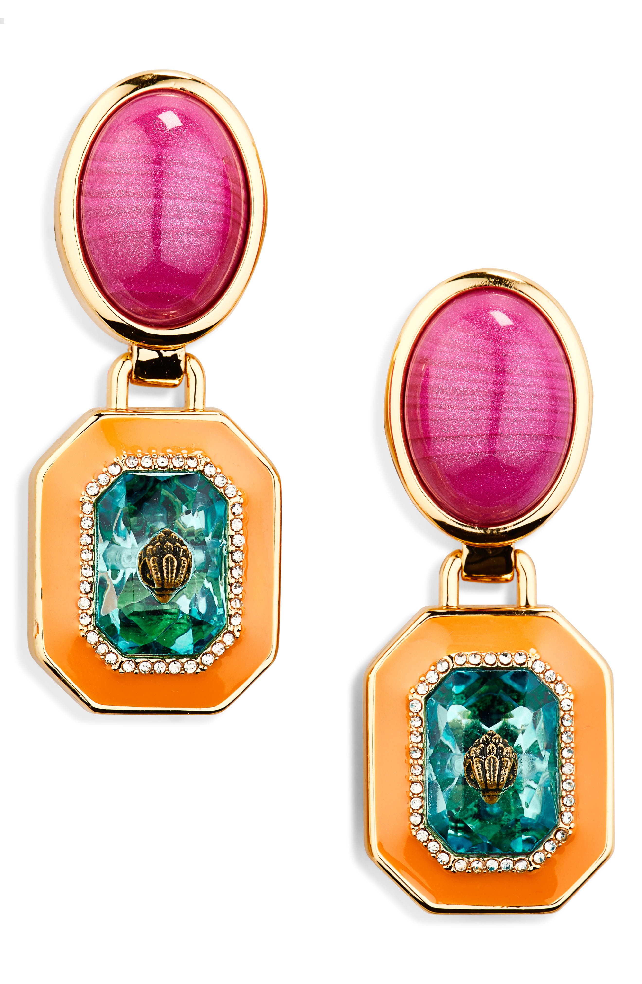 Kurt Geiger London Eagle's Head Faux Stone & Enamel Drop Earrings