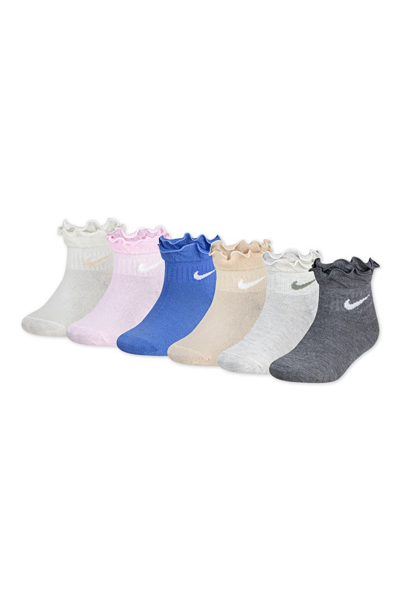 Kids' Dri-FIT 6-Pack Ruffle Ankle Socks, Main, color, SAIL ASSORTED