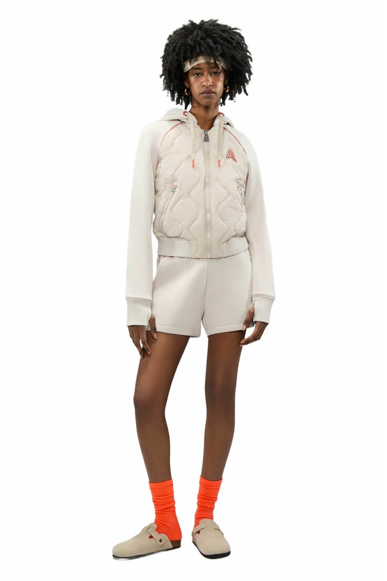 Women's Sorlin Hybrid Insulated Bomber Jacket with Removable Hood, Alternate, color, Stone
