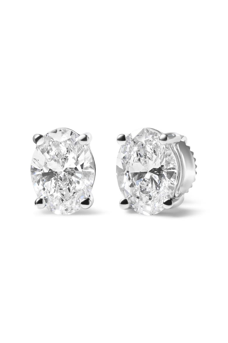 14K White Gold 3/4 Ct Oval Shape Lab Grown Diamond Solitaire Stud Earrings, Alternate, color, White