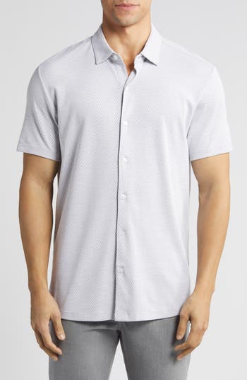 Robert Barakett Campbell Knit Short Sleeve Button-up Shirt In Gray