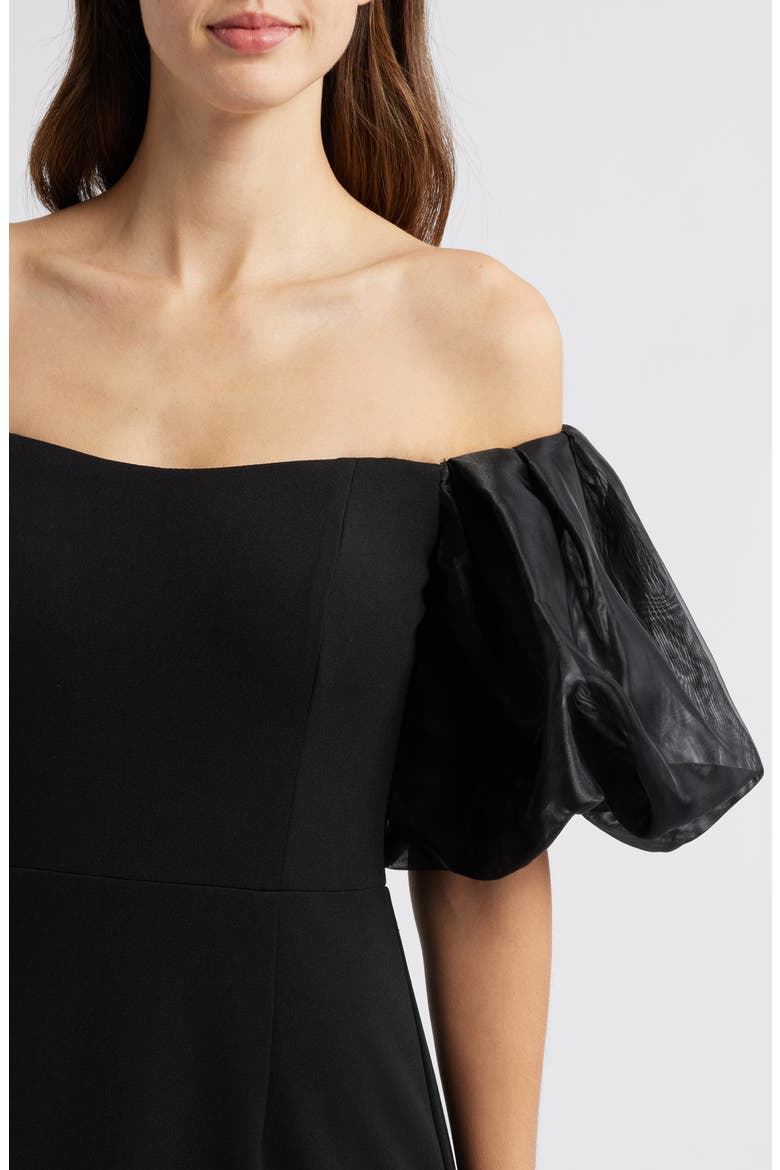 Off the Shoulder Puff Sleeve Trumpet Gown, Alternate, color, BLACK