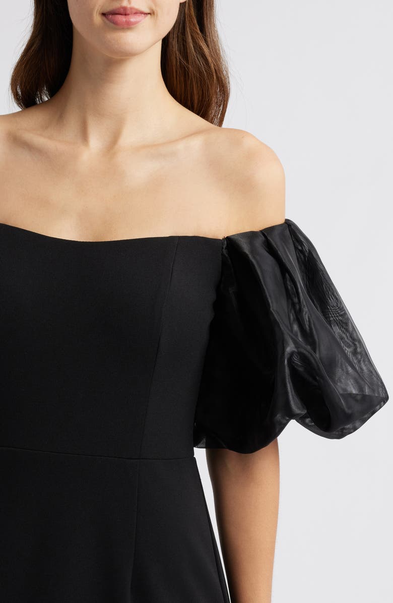 Eliza J Off the Shoulder Puff Sleeve Trumpet Gown, Alternate, color, Black