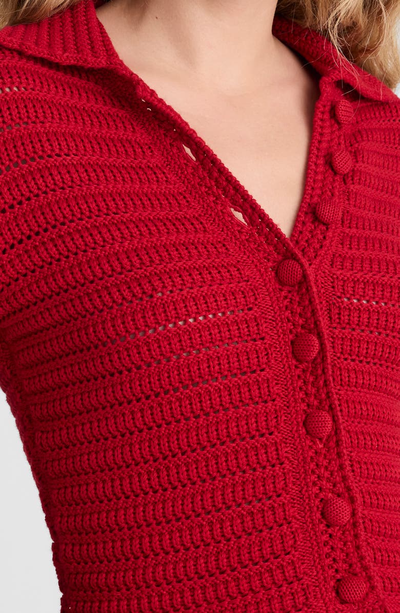 Madewell Pointelle Knit Peplum Cotton Cardigan, Alternate, color, Crimson