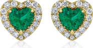 ALLUREZ Heart Lab Emerald & Round Diamond Halo Stud Earrings 14K 0.68ct