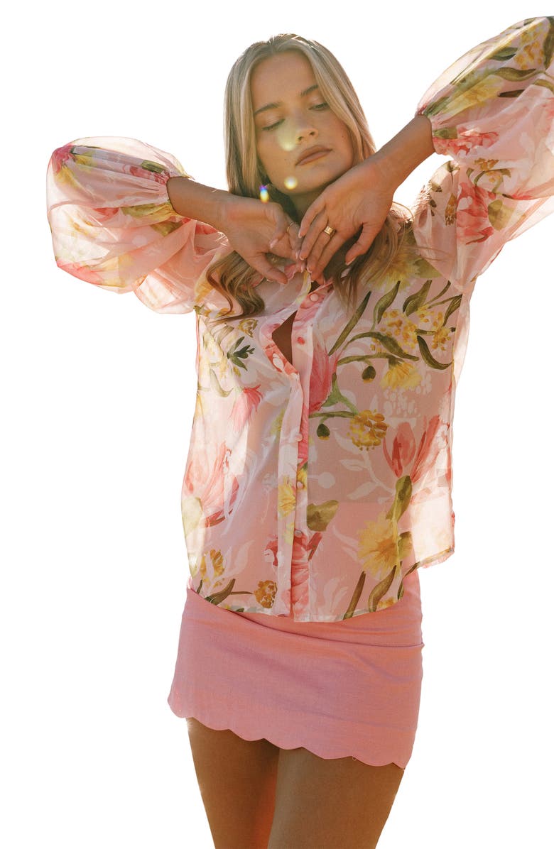 Petal & Pup Leonie Floral Print Puff Shoulder Shirt, Alternate, color, 