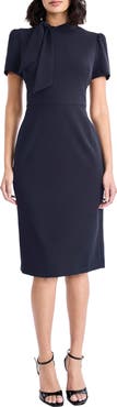 Maggy London Tie Neck Puff Sleeve Scuba Crepe Dress