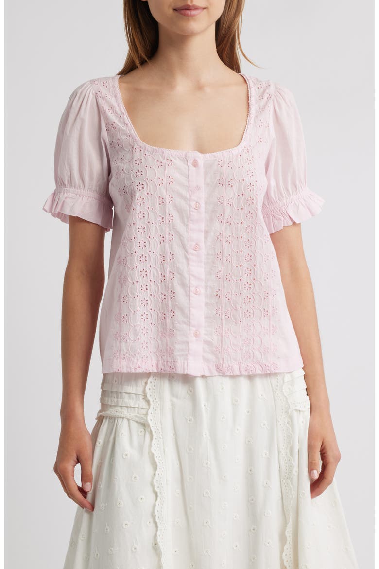 Organic Cotton Eyelet Top, Main, color, PINK