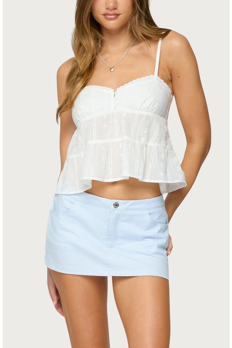 Tamora Eyelet Crop Cotton Babydoll Tank Top, Main, color, WHITE