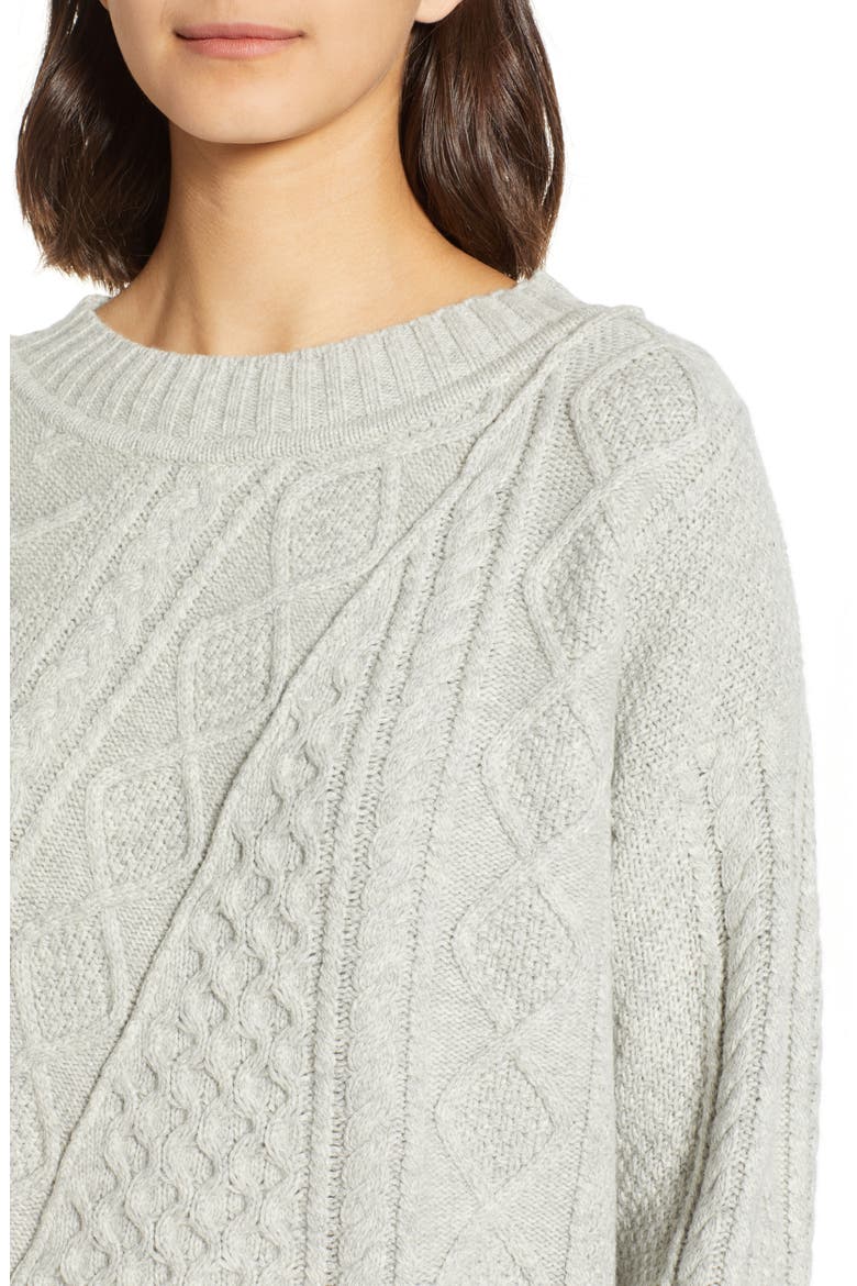 Patchwork Cable Knit Oversize Tunic Sweater, Alternate, color, HEATHER DUSK